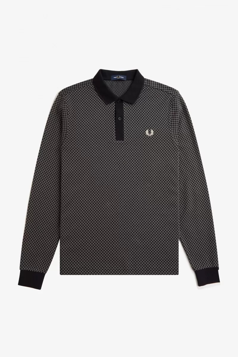 fred perry micro chequerboard herren-poloshirt schwarzgrün
