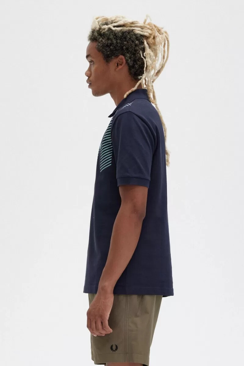 fred perry glitch stripe herren-poloshirt marineblau