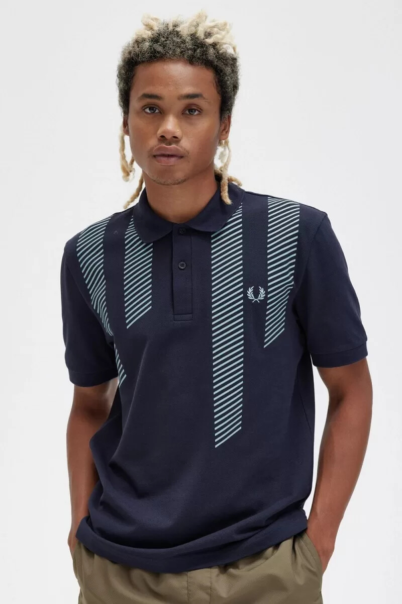 fred perry glitch stripe herren-poloshirt marineblau