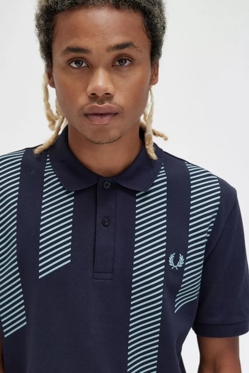 fred perry glitch stripe herren-poloshirt marineblau
