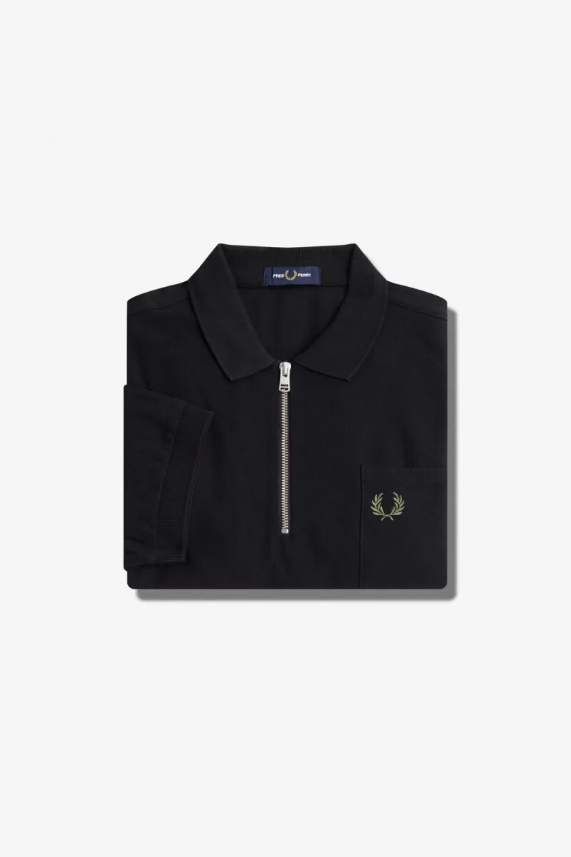 fred perry herren-poloshirt mit strukturierter oberfläche und reißverschlusskragen schwarz