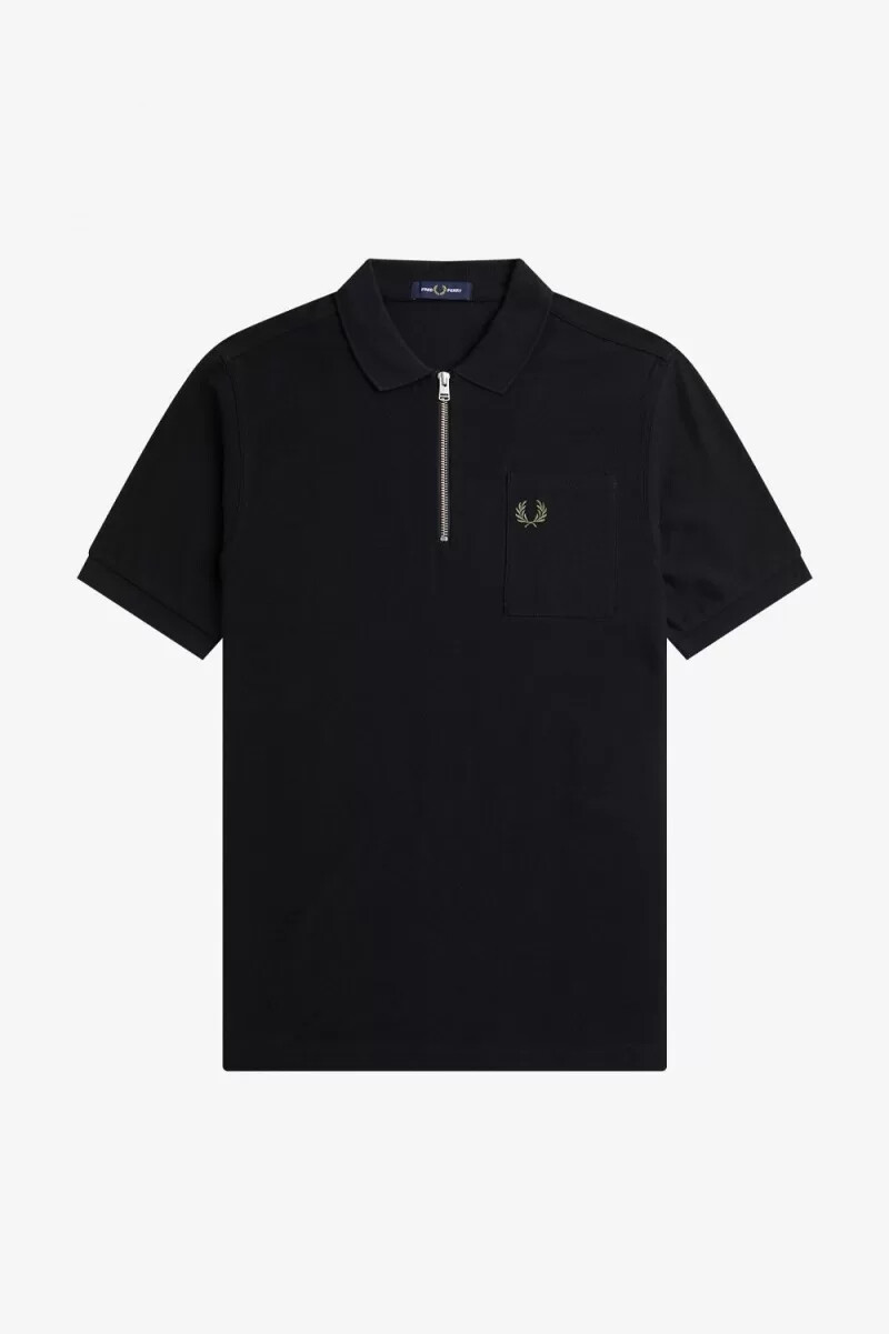 fred perry herren-poloshirt mit strukturierter oberfläche und reißverschlusskragen schwarz