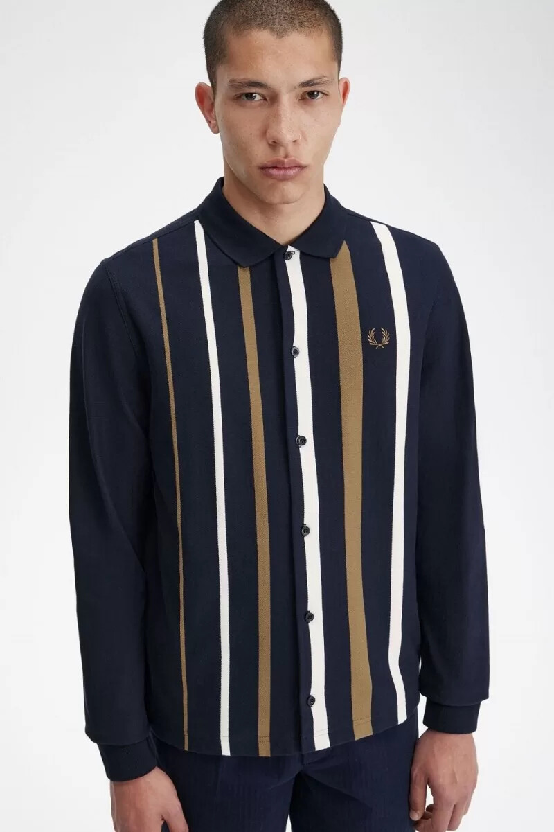 fred perry langarm-poloshirt mit farbverlaufstreifen für herren marineblau