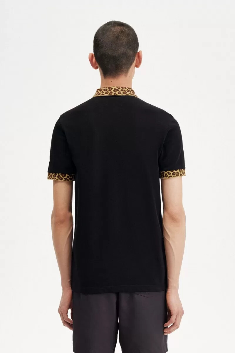 fred perry noongoons herren-poloshirt mit leopardenmuster schwarz