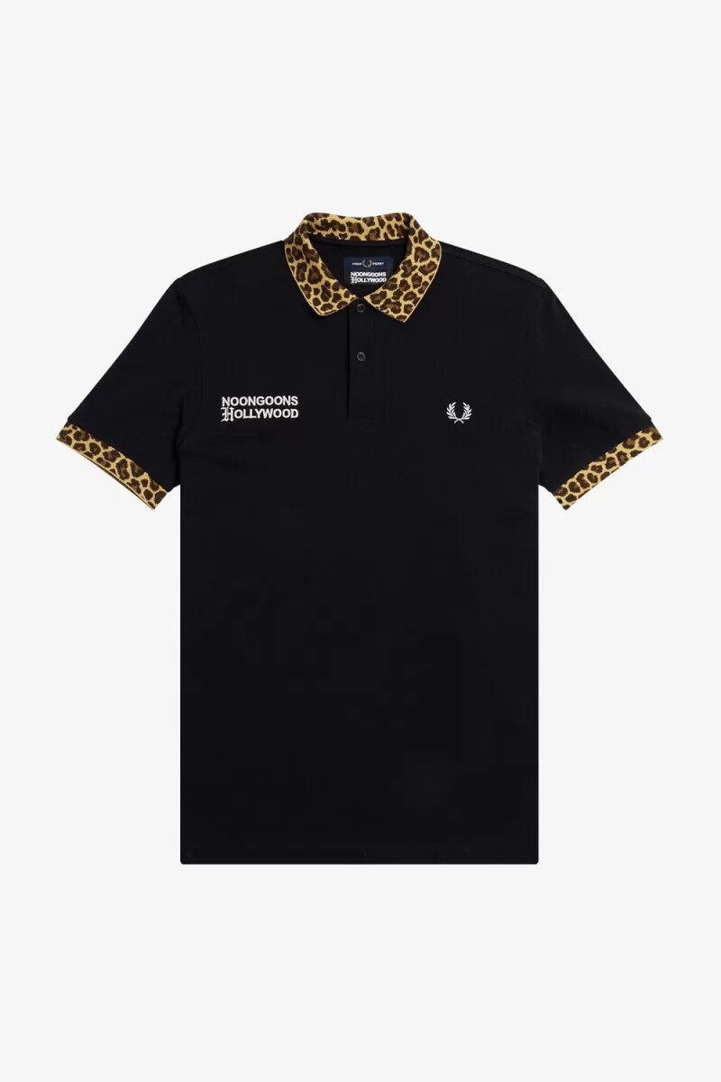 fred perry noongoons herren-poloshirt mit leopardenmuster schwarz