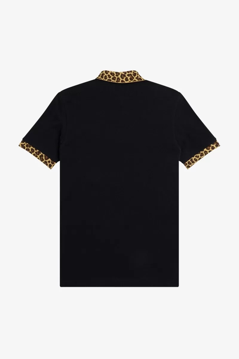 fred perry noongoons herren-poloshirt mit leopardenmuster schwarz