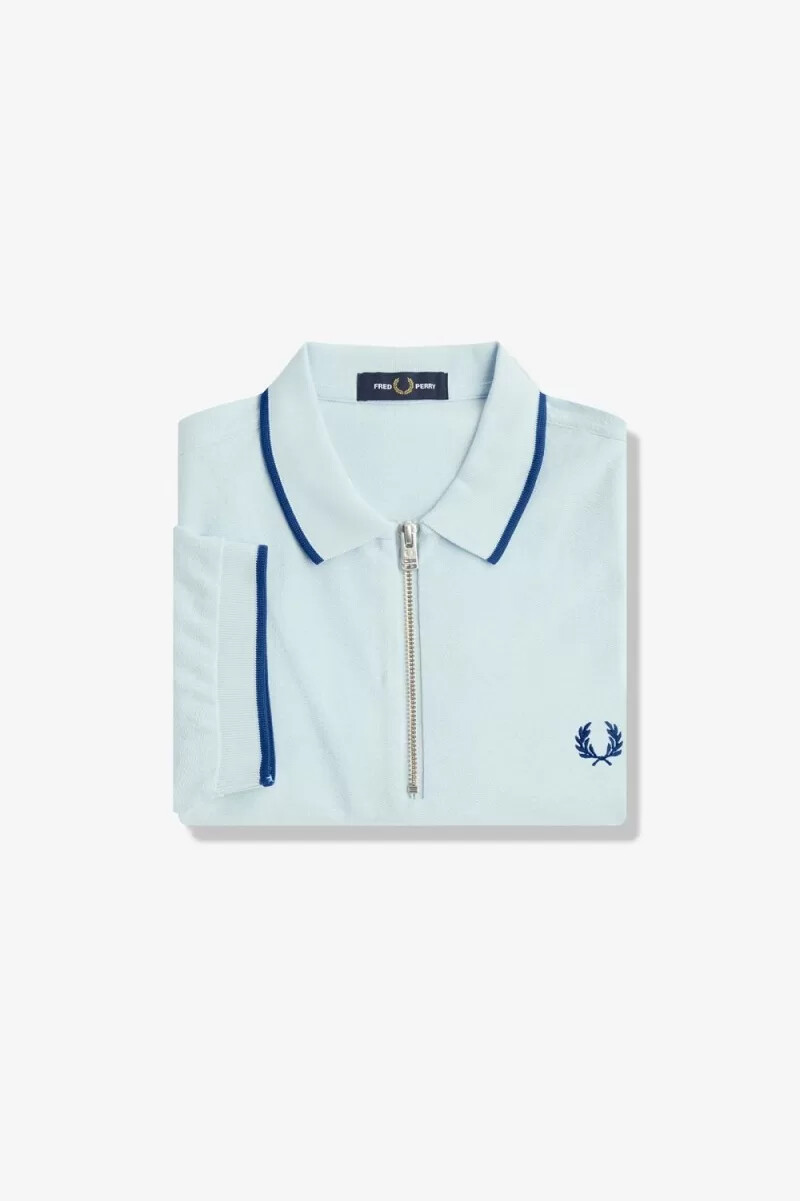 fred perry herren-poloshirt aus krepp-piqué mit reißverschlusskragen hellblau