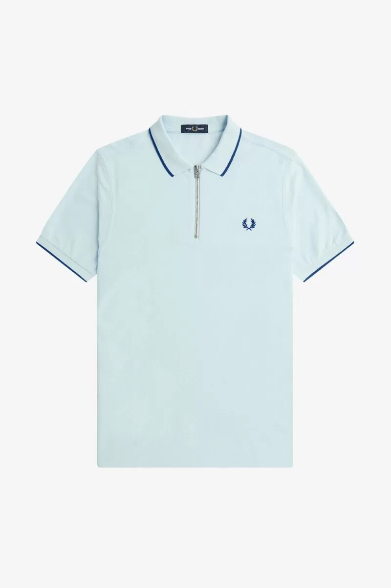 fred perry herren-poloshirt aus krepp-piqué mit reißverschlusskragen hellblau