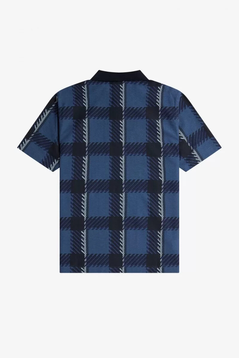 fred perry glitch tartan herren-poloshirt mit reißverschlusskragen mitternachtsblau
