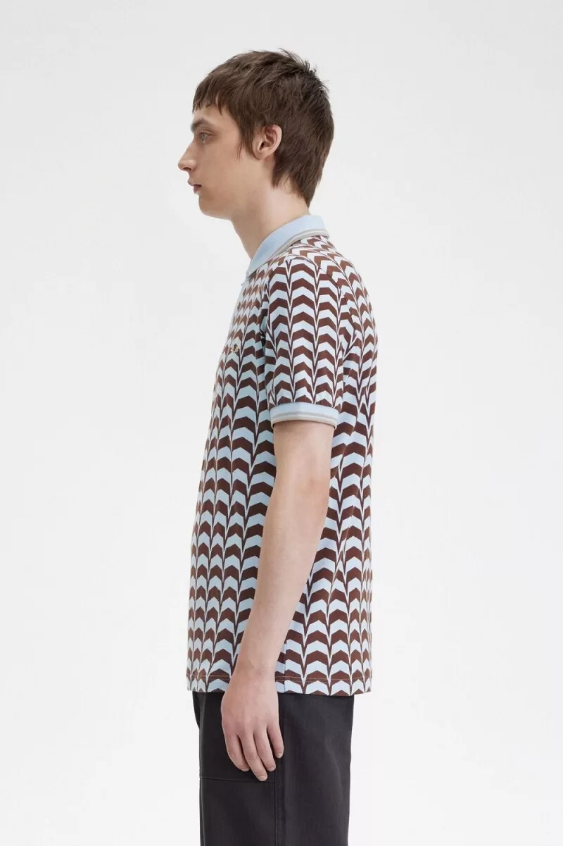 fred perry herren-polohemd mit auffälligem muster türkis