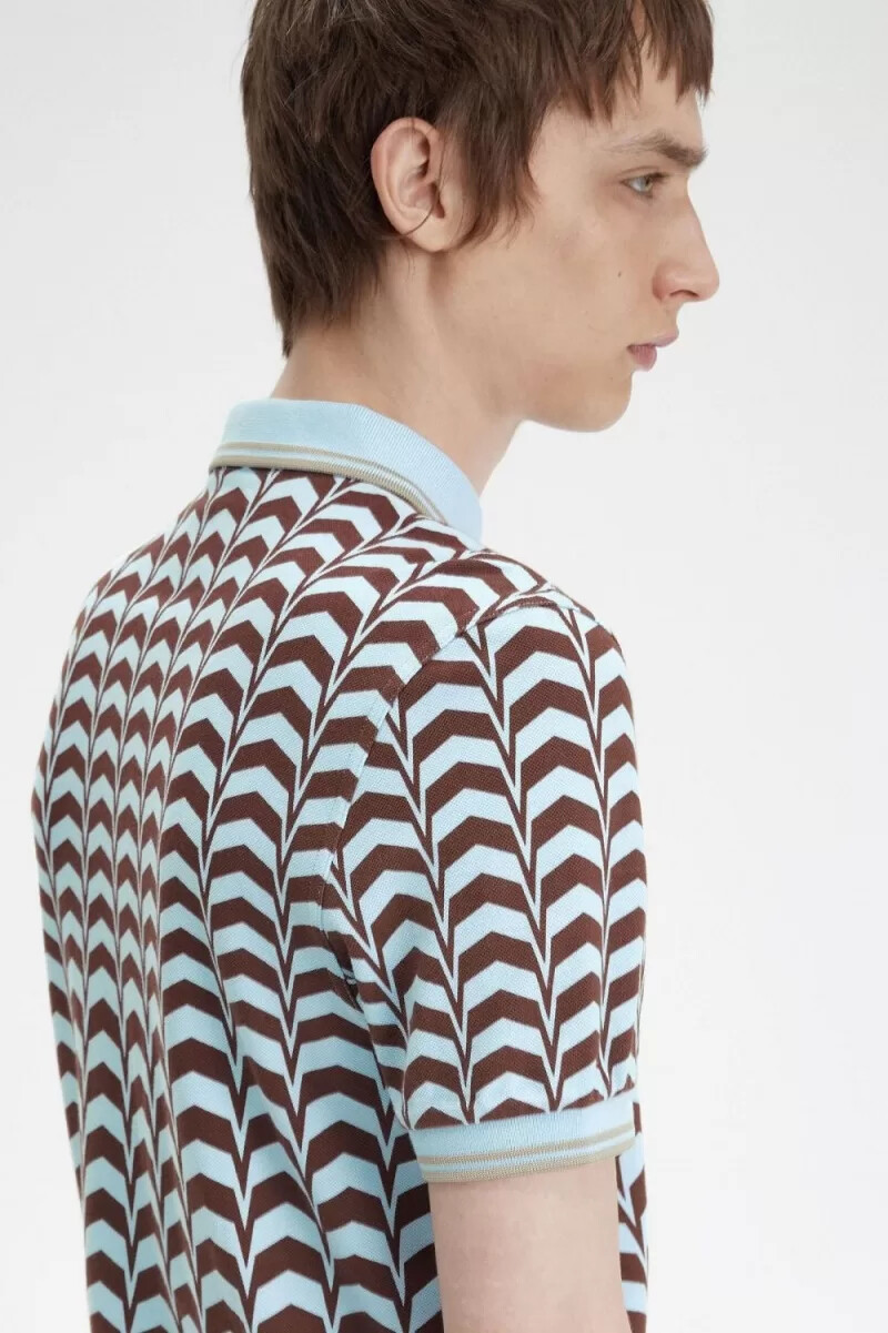 fred perry herren-polohemd mit auffälligem muster türkis