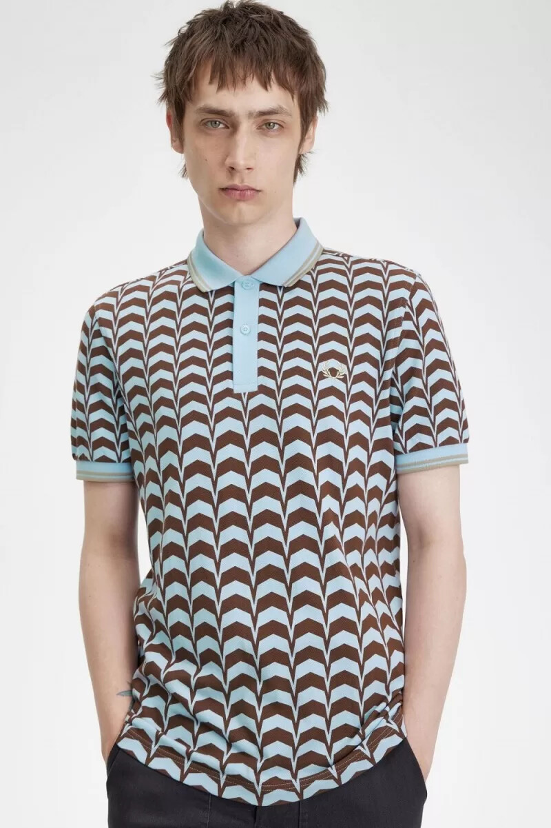 fred perry herren-polohemd mit auffälligem muster türkis