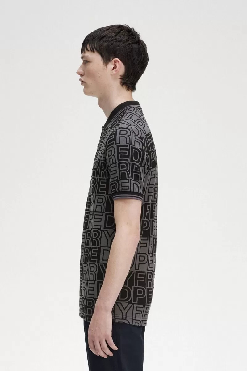 fred perry herren-poloshirt mit blockgrafik gunmetal