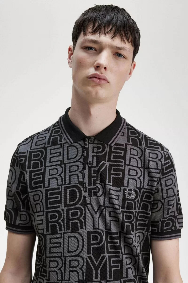 fred perry herren-poloshirt mit blockgrafik gunmetal