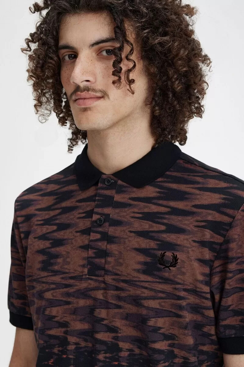 fred perry herren-poloshirt mit wellenmuster schwarz