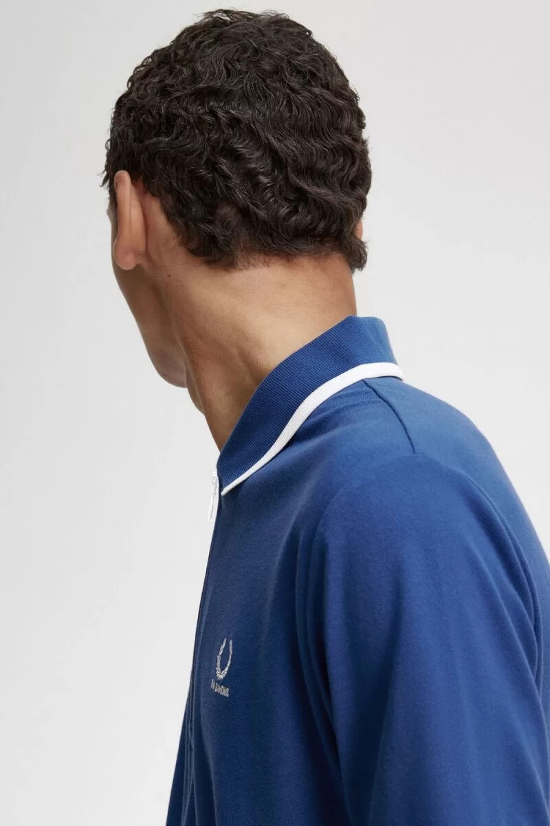 fred perry herren-poloshirt mit halbem reißverschluss königsblau