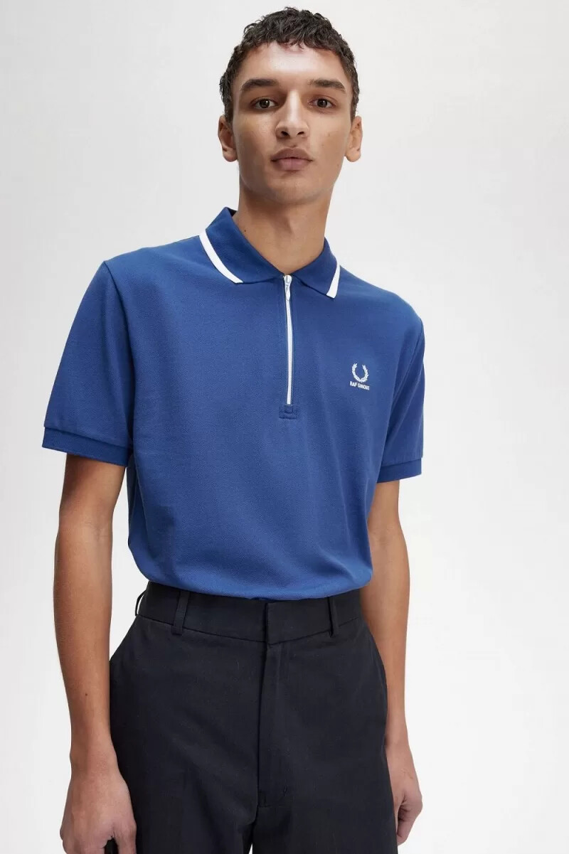 fred perry herren-poloshirt mit halbem reißverschluss königsblau