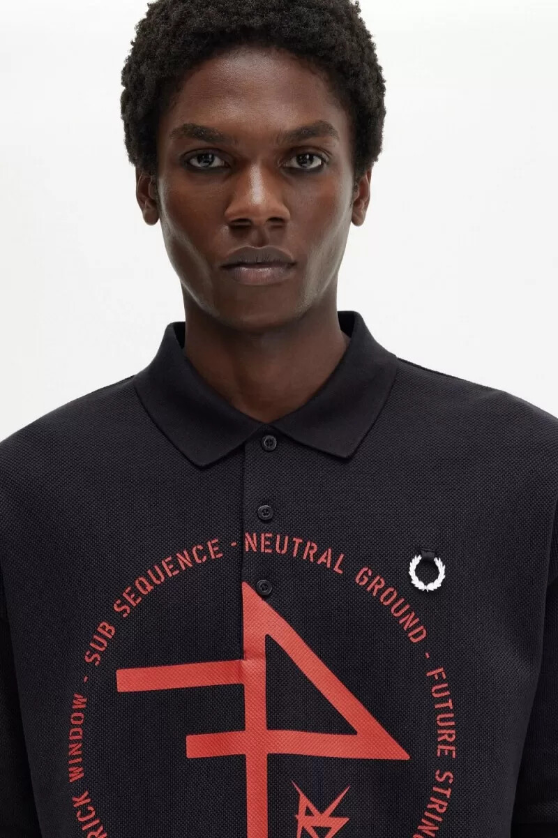 fred perry oversized bedrucktes herren-polohemd marineblau