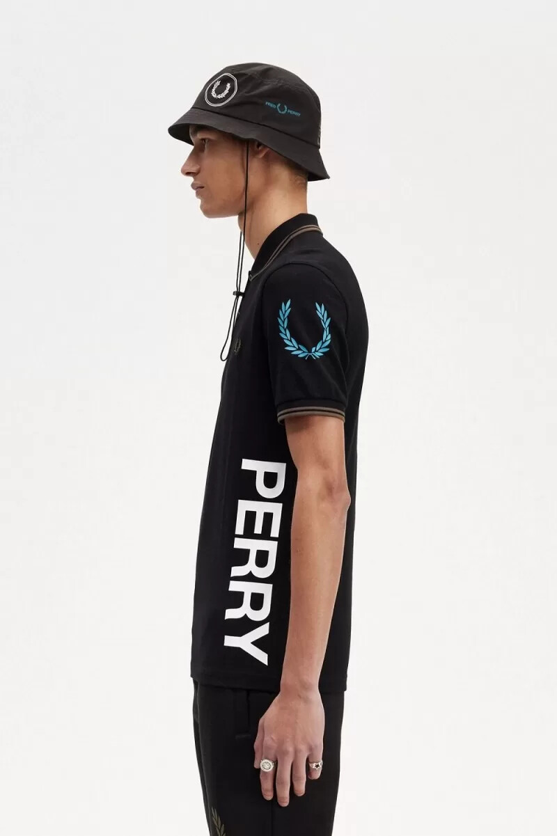 fred perry herren-poloshirt mit grafikprint schwarz