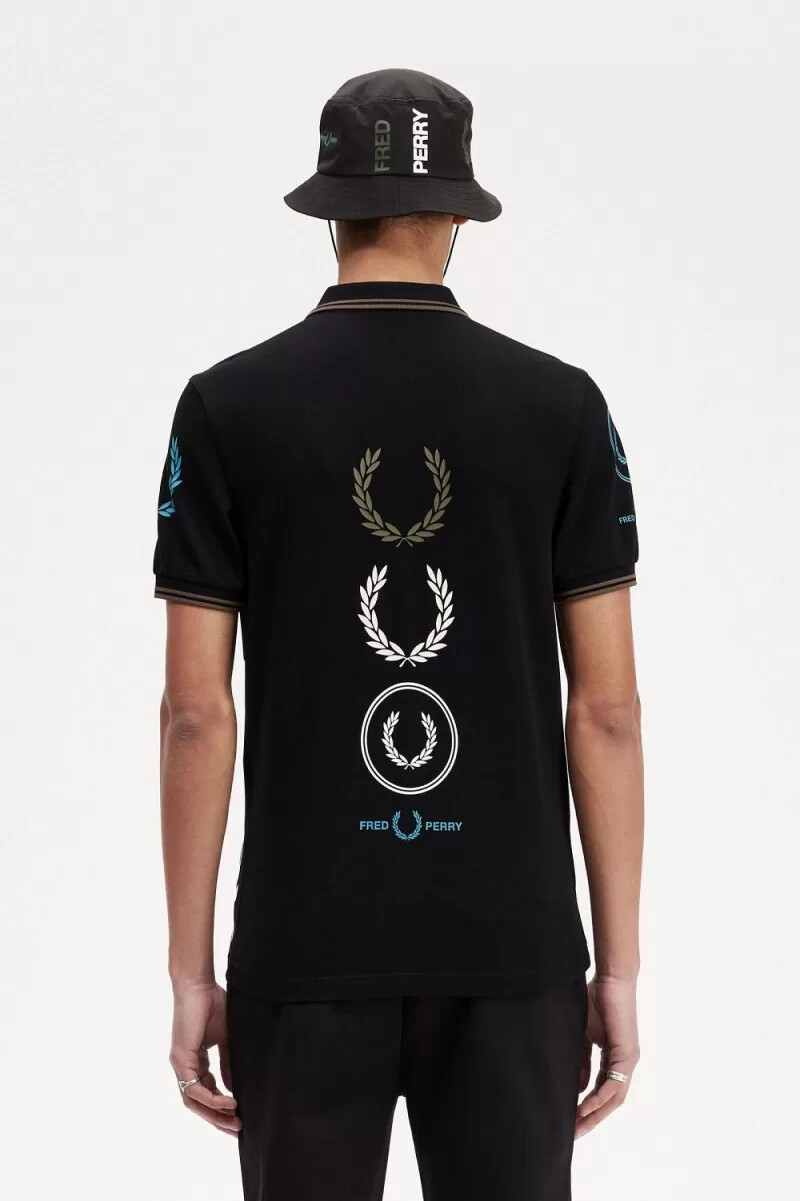 fred perry herren-poloshirt mit grafikprint schwarz