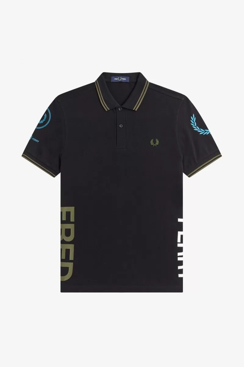 fred perry herren-poloshirt mit grafikprint schwarz