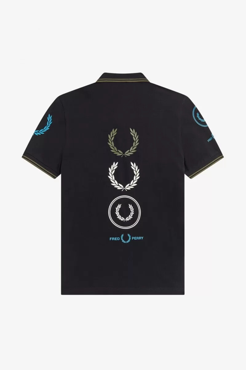 fred perry herren-poloshirt mit grafikprint schwarz