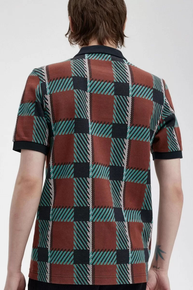 fred perry glitch tartan herren-polohemd whiskybraun