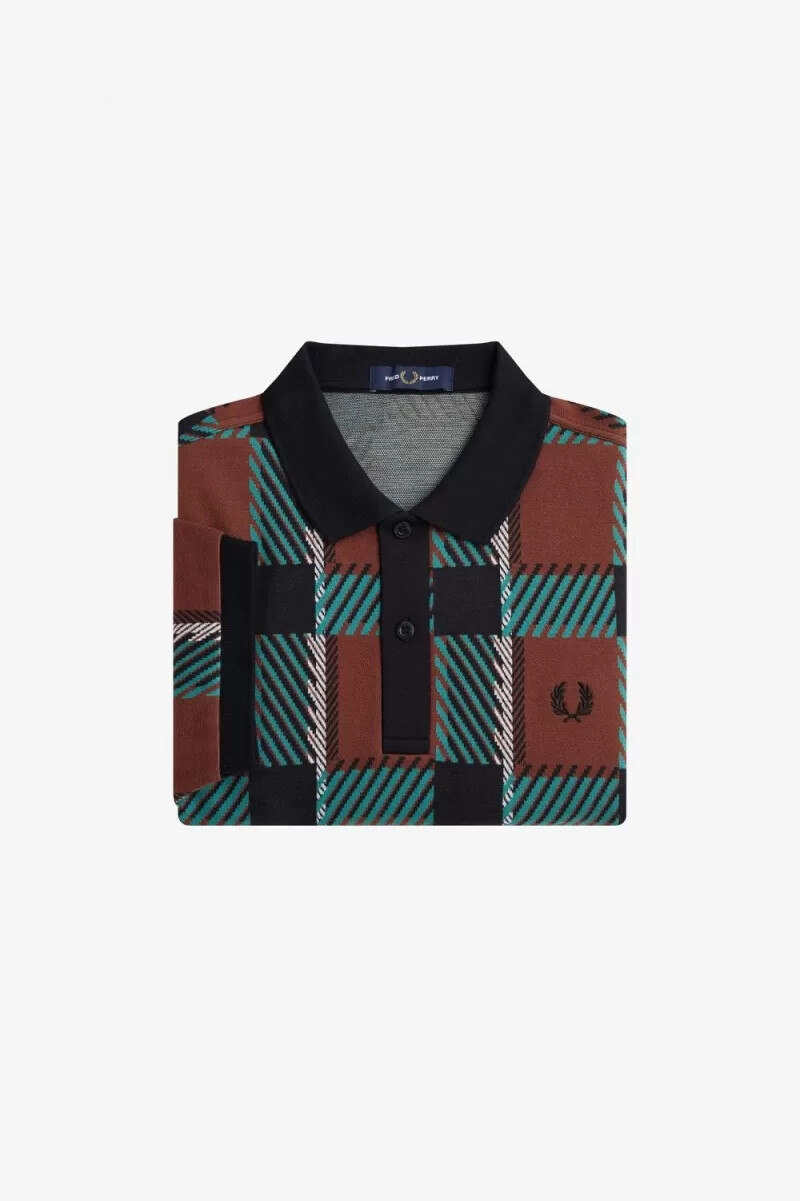 fred perry glitch tartan herren-polohemd whiskybraun