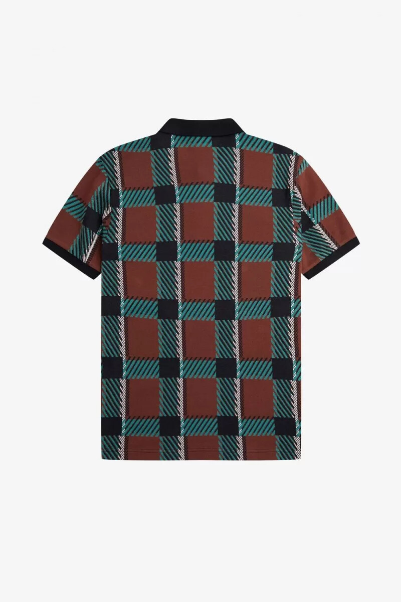 fred perry glitch tartan herren-polohemd whiskybraun