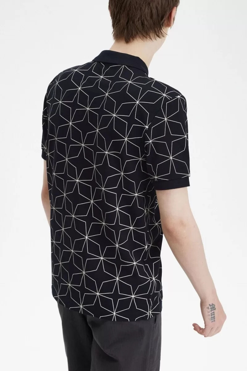 fred perry herren-poloshirt mit geometrischem muster schwarz