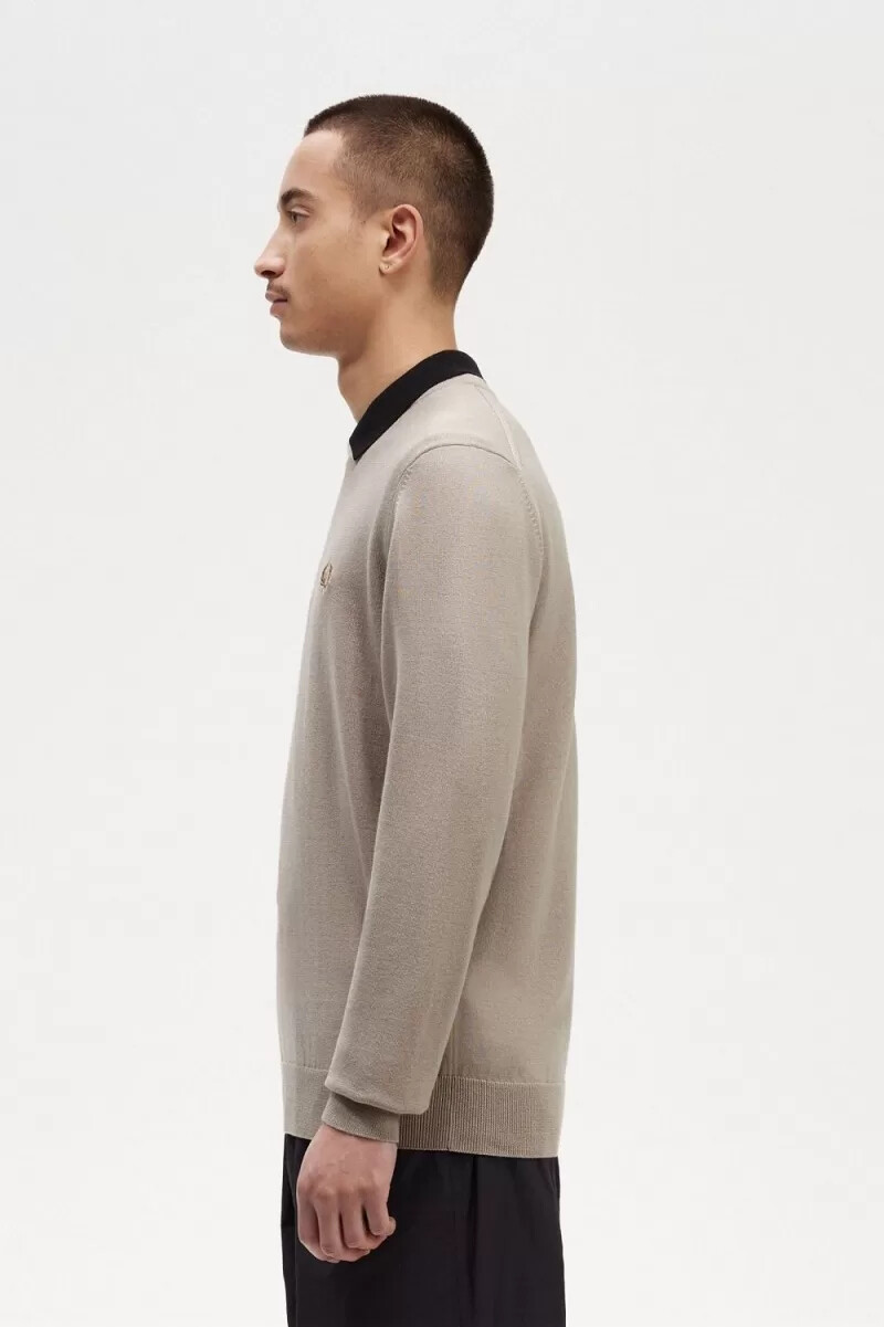 fred perry klassischer herrenpullover mit rundhalsausschnitt dunkelbraun