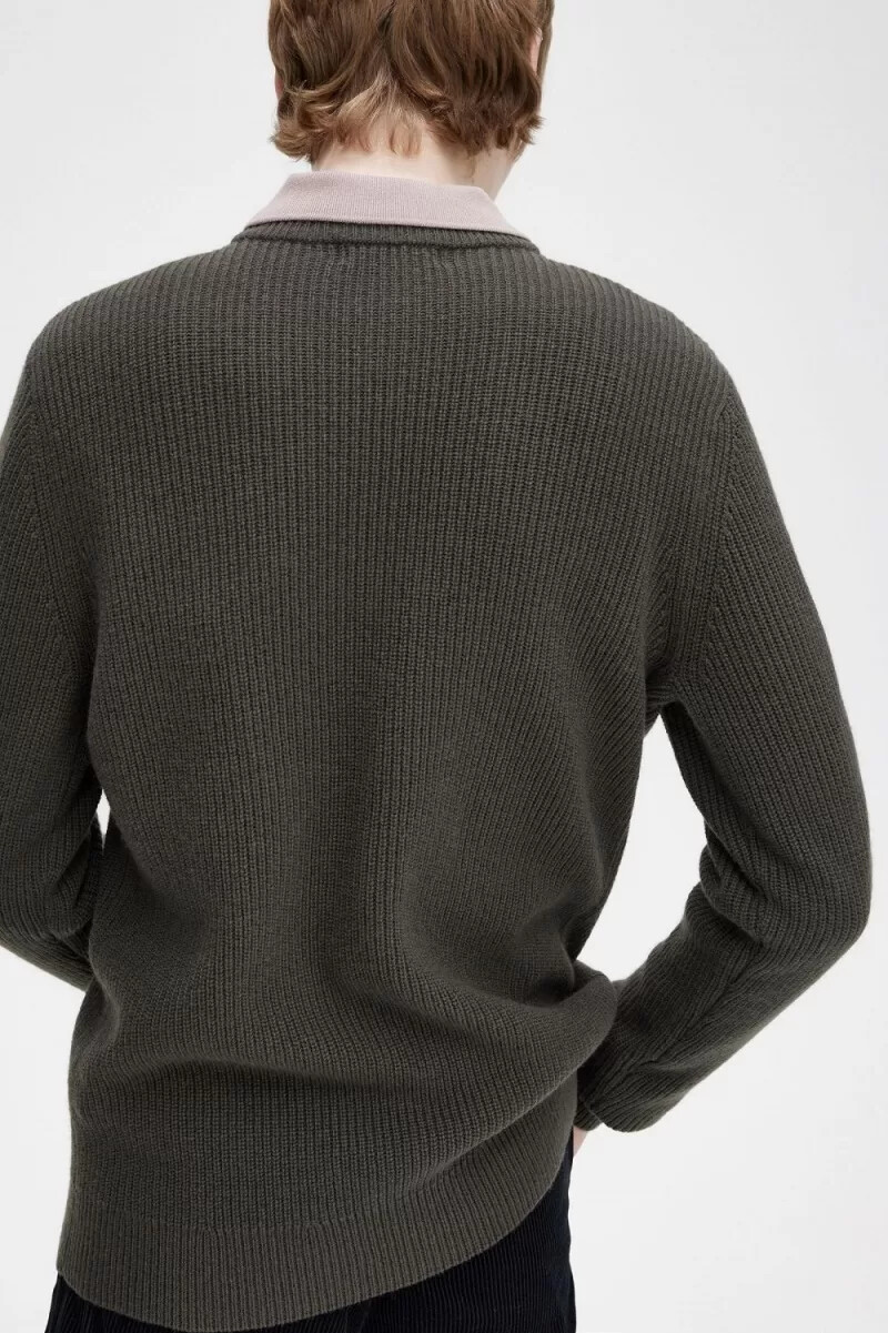 fred perry herrenpullover aus strukturierter lammwolle feldgrün