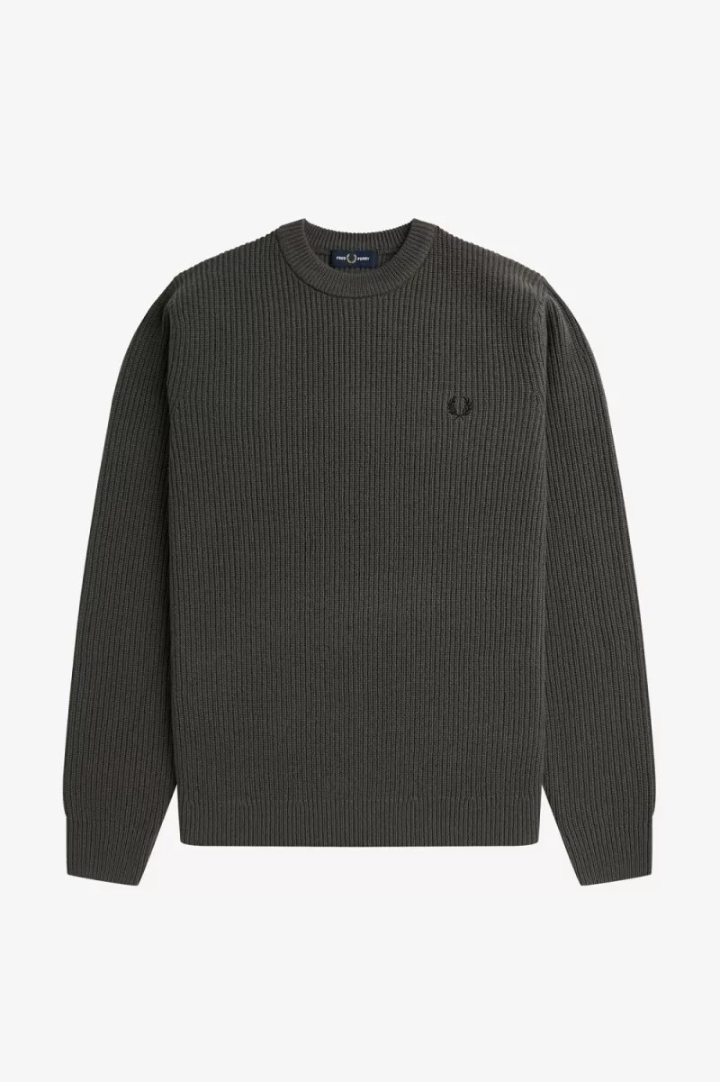 fred perry herrenpullover aus strukturierter lammwolle feldgrün
