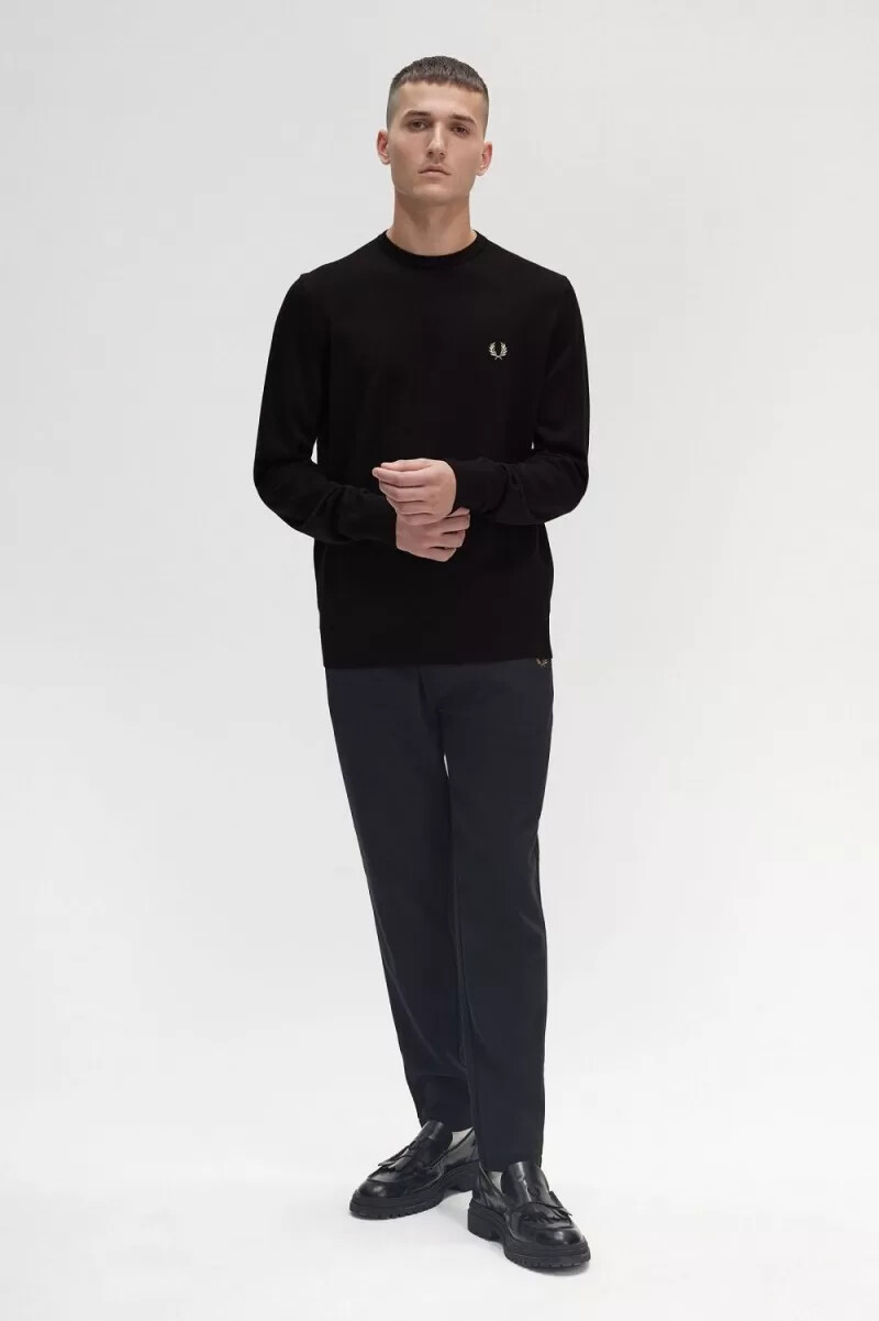 fred perry klassischer herrenpullover mit rundhalsausschnitt schwarz