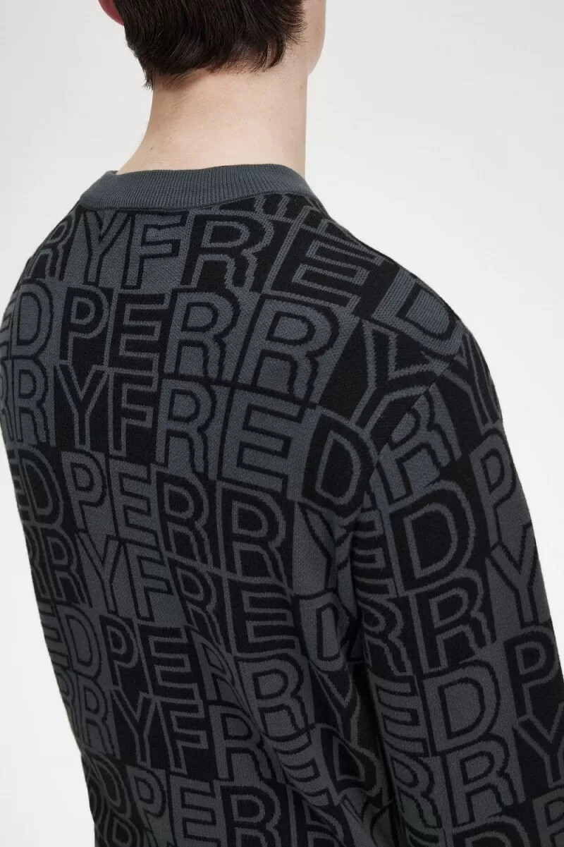fred perry herrenpullover mit blockgrafik gunmetal