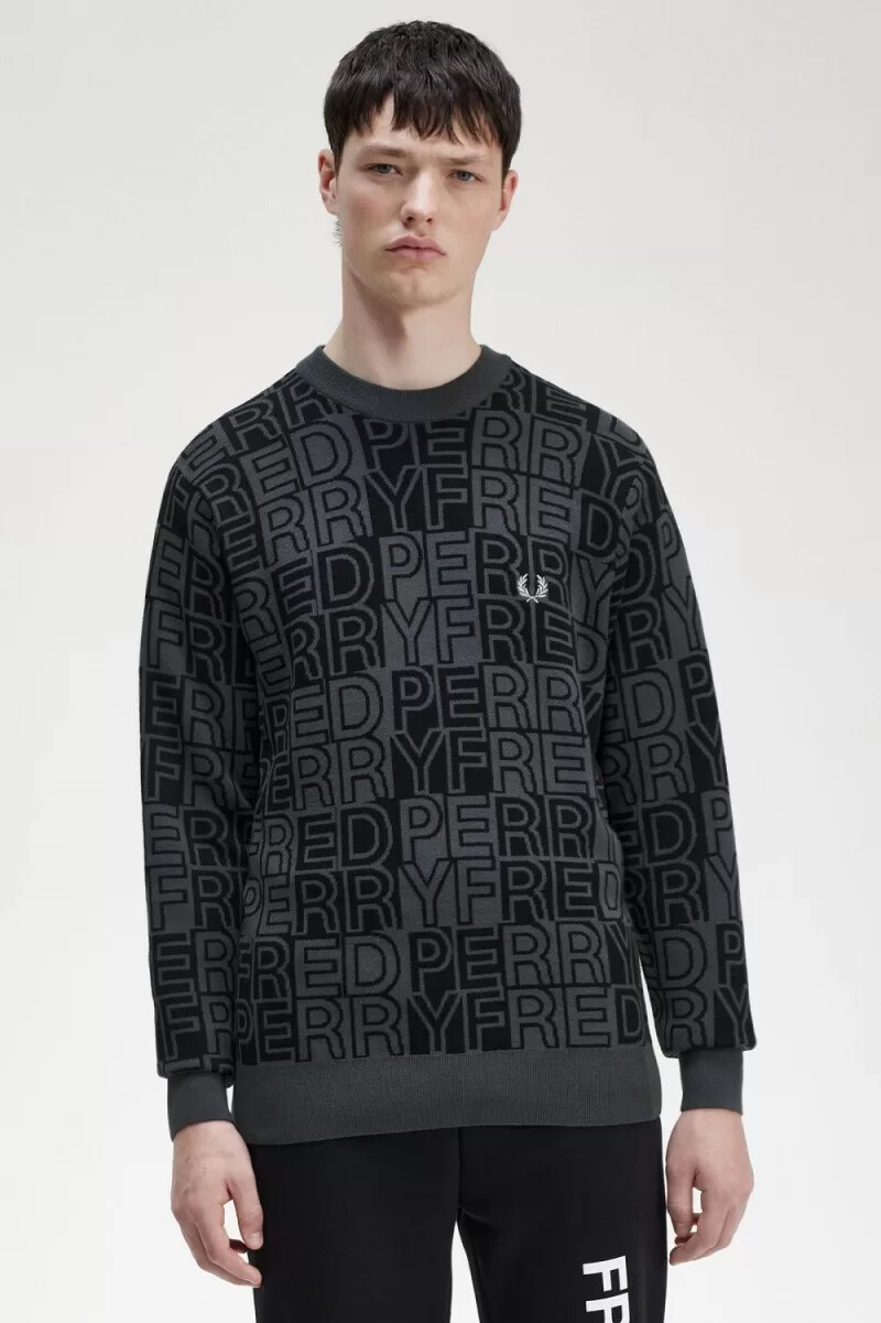 fred perry herrenpullover mit blockgrafik gunmetal