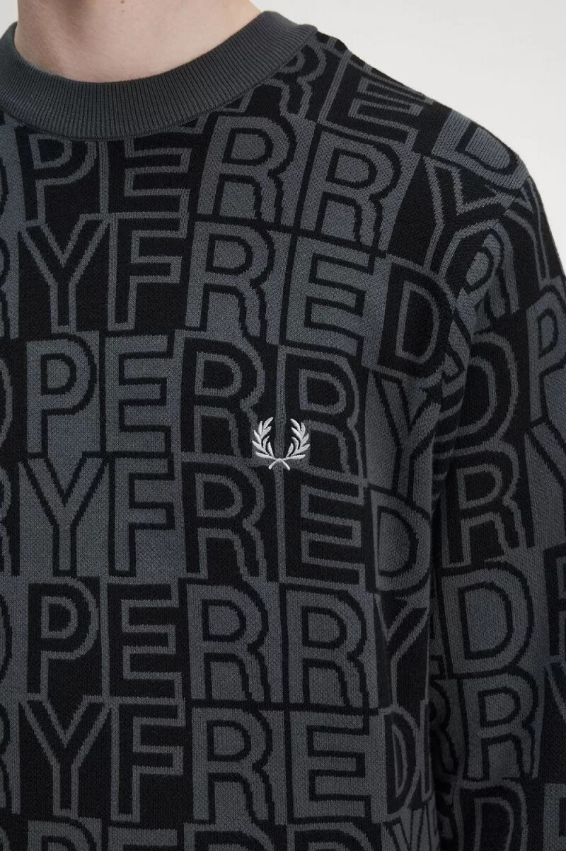 fred perry herrenpullover mit blockgrafik gunmetal