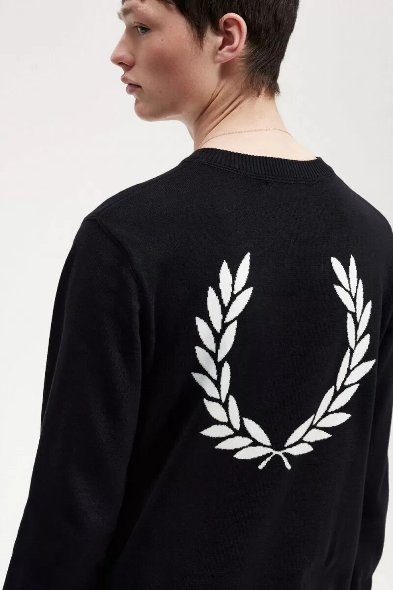 fred perry herrenpullover mit lorbeerkranz-motiv schwarz