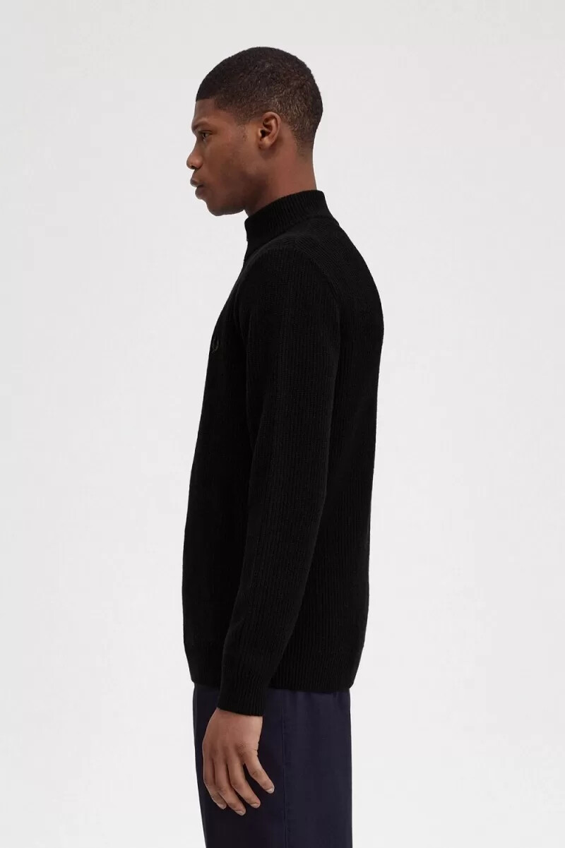 fred perry herrenpullover mit halbem reißverschluss und struktur schwarz