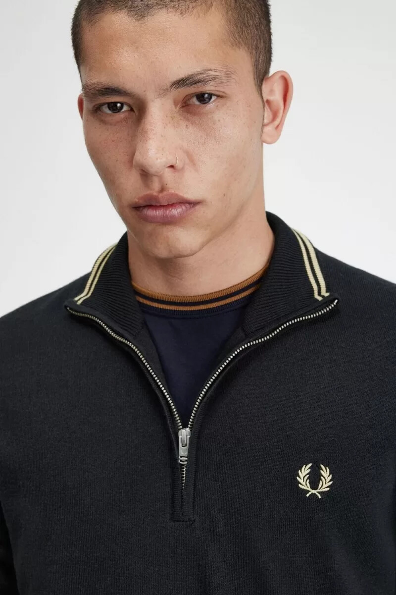 fred perry classic half zip herrenpullover schwarz