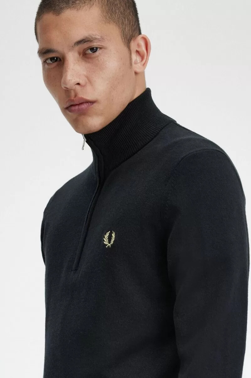 fred perry classic half zip herrenpullover schwarz