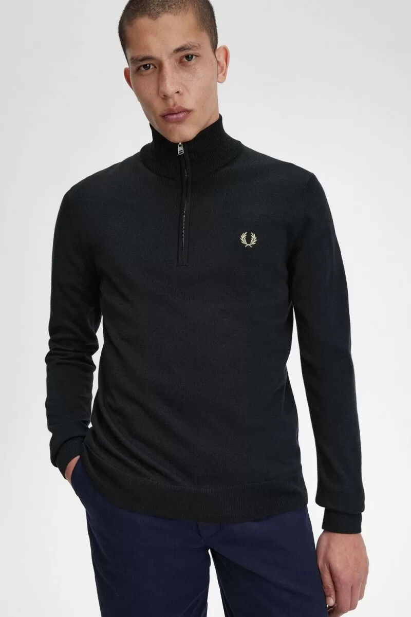 fred perry classic half zip herrenpullover schwarz