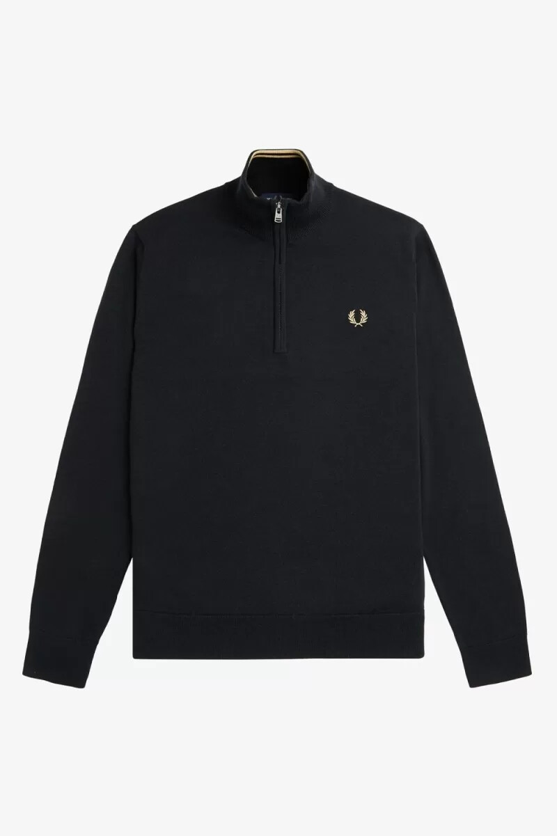 fred perry classic half zip herrenpullover schwarz