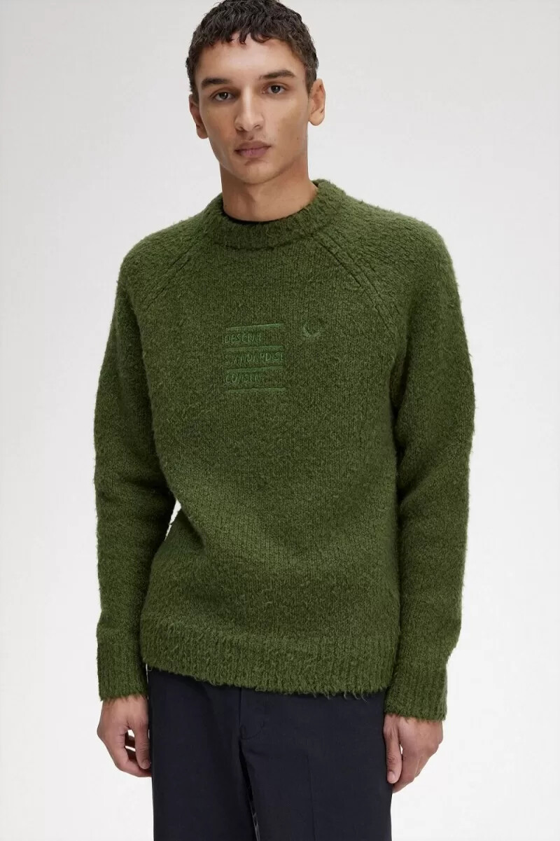 fred perry herrenpullover mit strukturmuster chive green