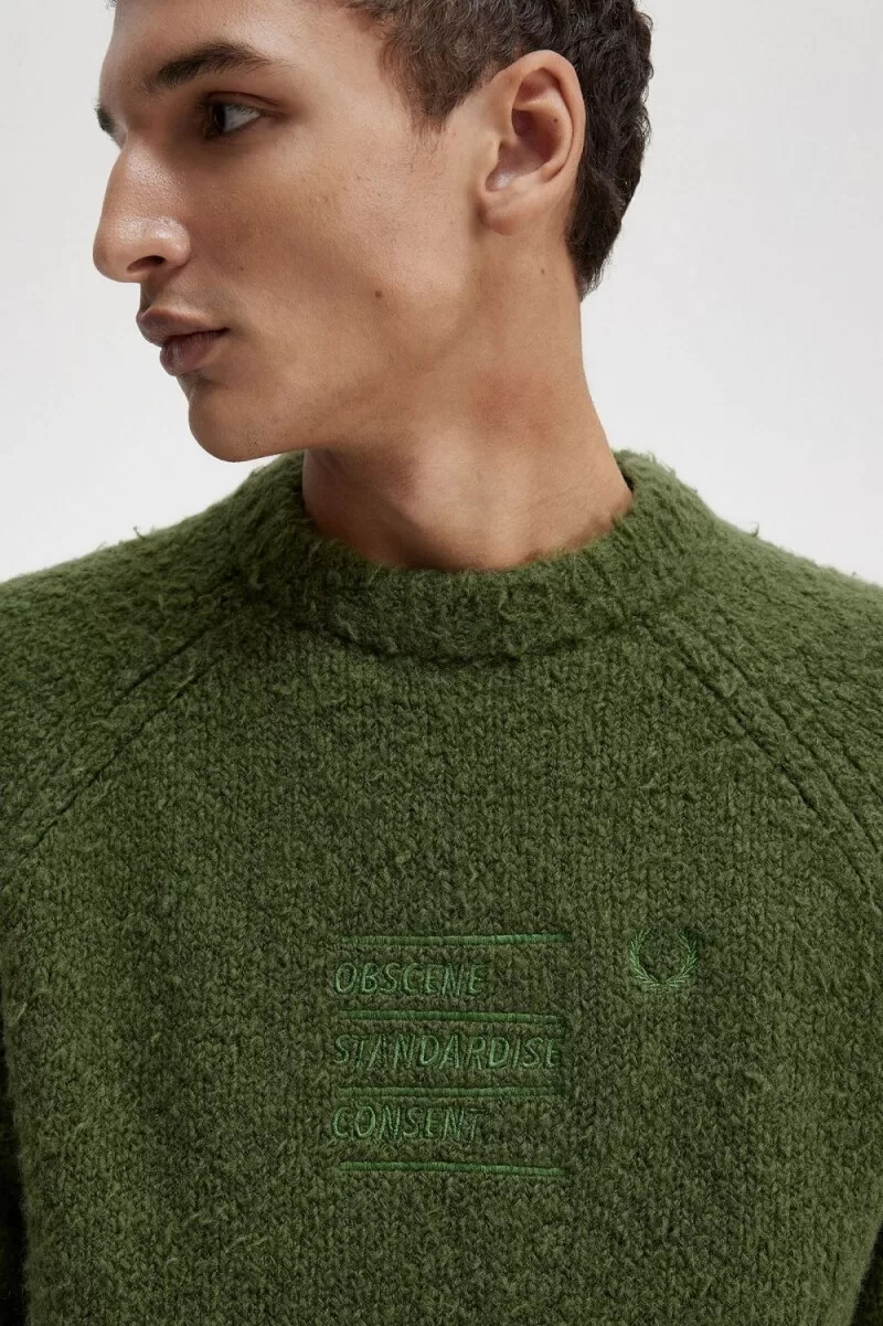 fred perry herrenpullover mit strukturmuster chive green
