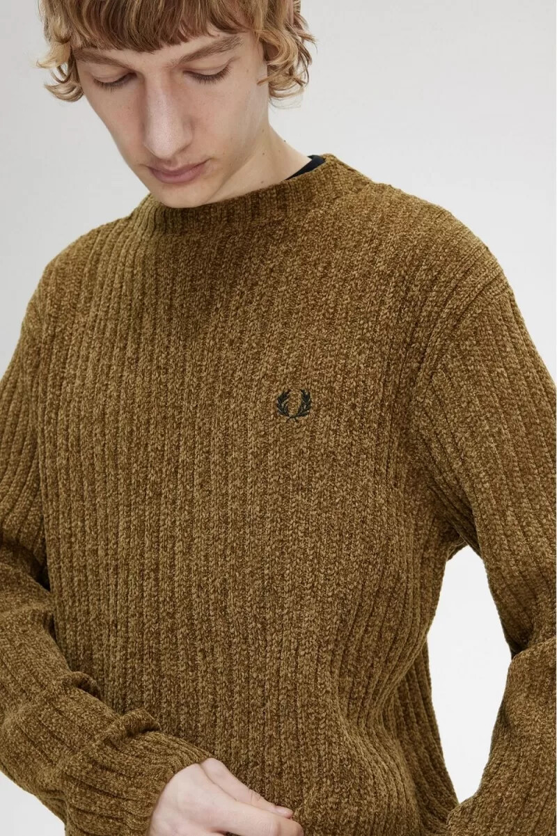 fred perry herrenpullover aus chenille-rippstrick braun