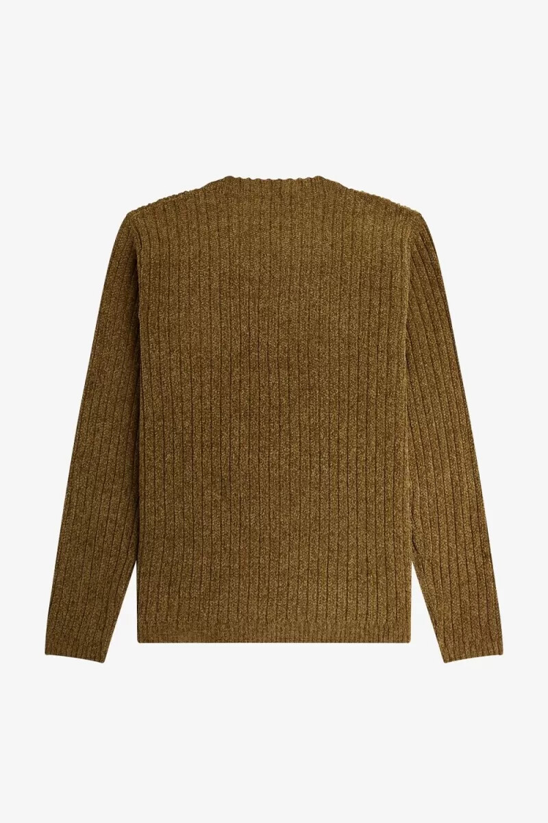 fred perry herrenpullover aus chenille-rippstrick braun