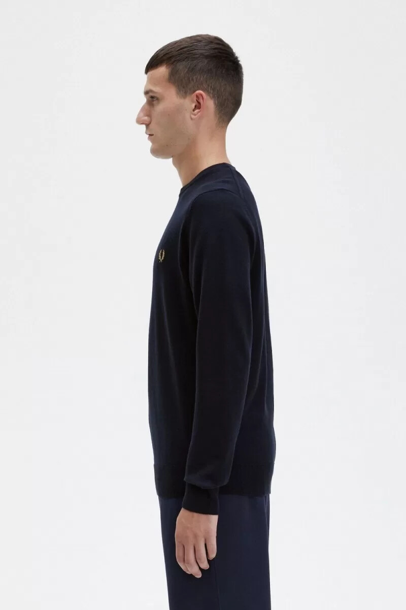 fred perry klassischer herrenpullover mit rundhalsausschnitt marineblau