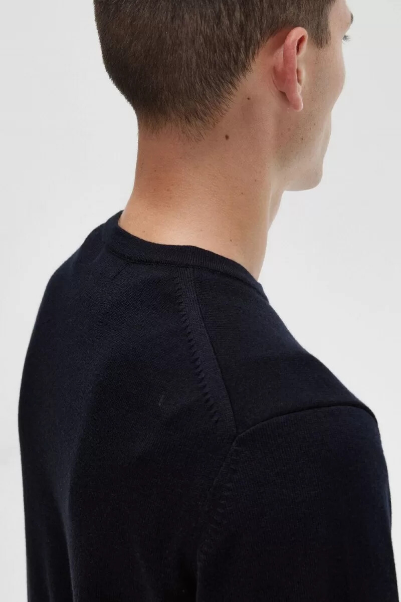 fred perry klassischer herrenpullover mit rundhalsausschnitt marineblau