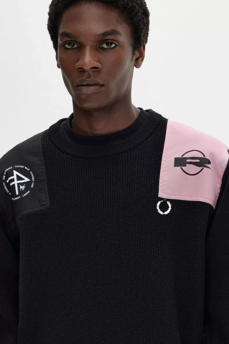 fred perry herrenpullover mit print schwarz